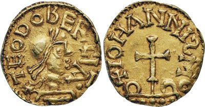 Merovingian gold coin, source: Bibliothèque nationale de France, département Monnaies, médailles et
        antiques, MER-2522