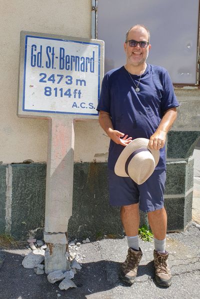 St Bernard’s Pass marker (our photo)