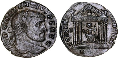 Follis of Maxentius, Hexastyle temple reverse minted at Rome (ex Romanorum stock)