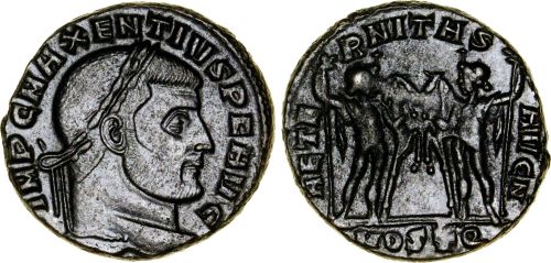 Follis of Maxentius, Dioscuri reverse minted at Ostia (ex Romanorum stock)