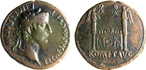 Bronze as of Tiberius depicting the Altar to Rome and Augustus on the reverse, RIC 245 (ex Romanorum stock)